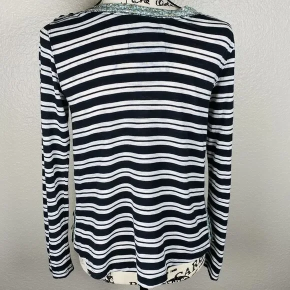 Anthropologie 9-H15 STCL Sz S Long Sleeve Knit Top Black White Striped Boat Neck - Picture 2 of 11
